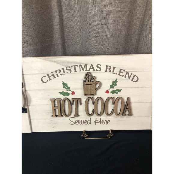 Christmas Blend Hot Cocoa Served Here MDF Sign Metallic Handles Wall Decor 18.5" - Picture 7 of 8